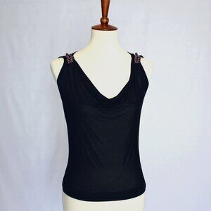 Dolce & Gabbana Small Sleeveless Black Tank Top Embellished Shoulder Size 40